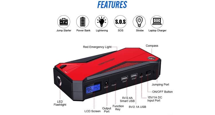 DBPOWER 800A 18000mAh Jump Starter